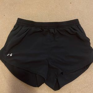 Under armor. Black running shorts. Size small. a loose fit build in liner